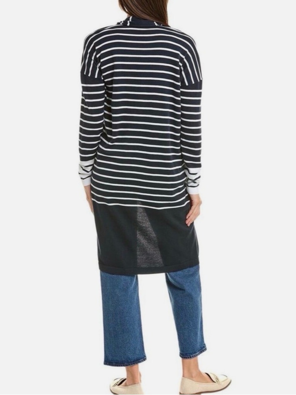 Cabi Navy & White Stripes Small S Open front duster cardigan pockets nautical - Picture 2 of 13